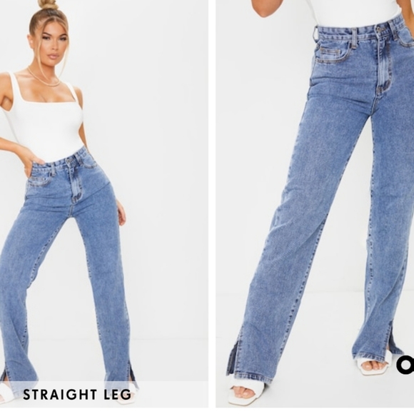 NWT PrettyLittleThing Vintage Wash Split Hem Jean - Picture 1 of 16
